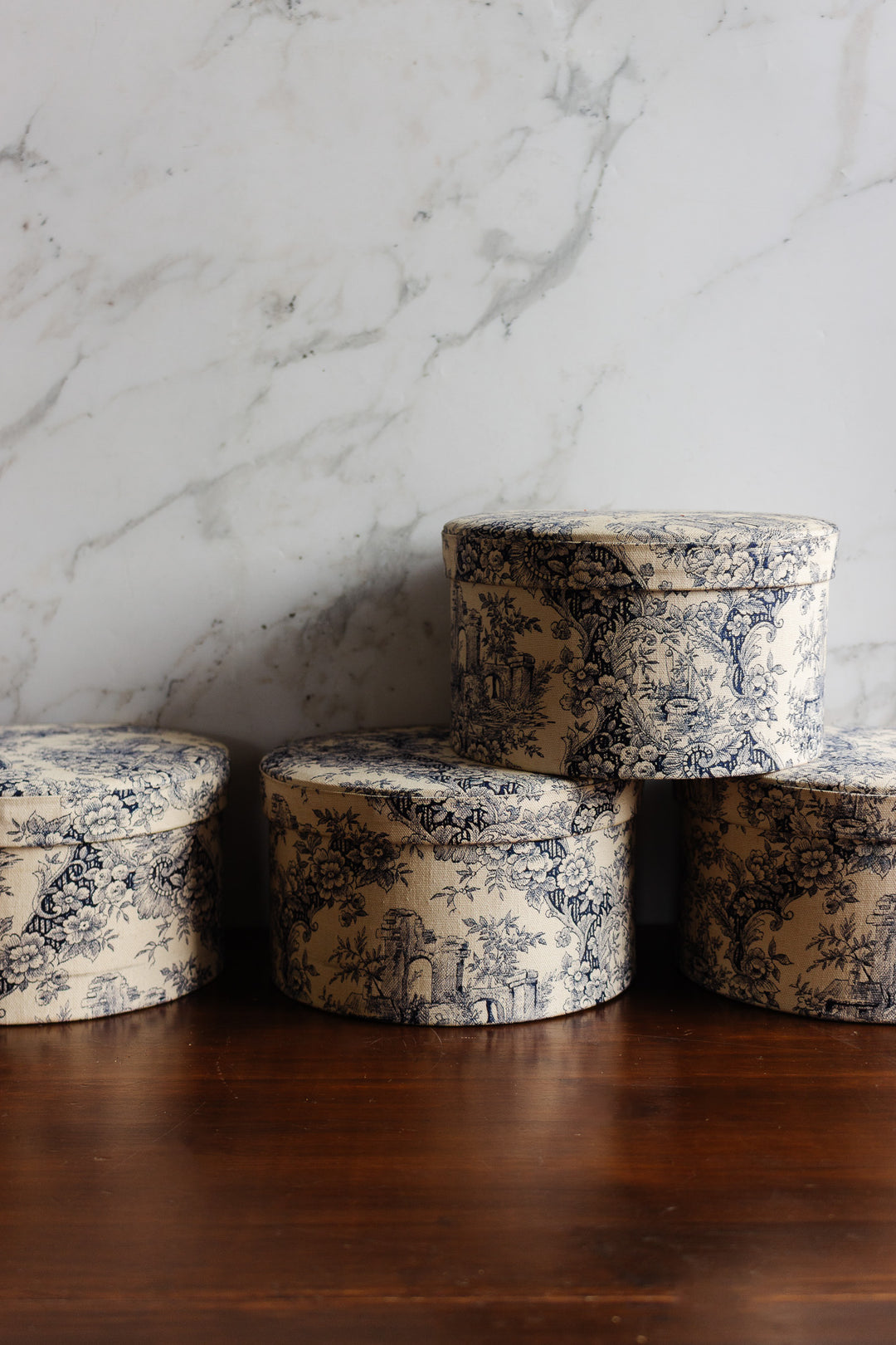 vintage french petite "cream toile de jouy" hat box