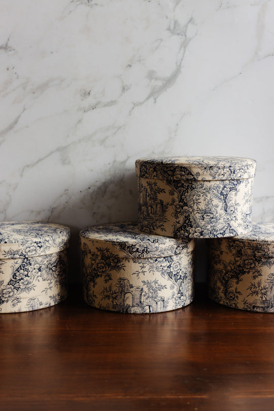 vintage french petite "cream toile de jouy" hat box