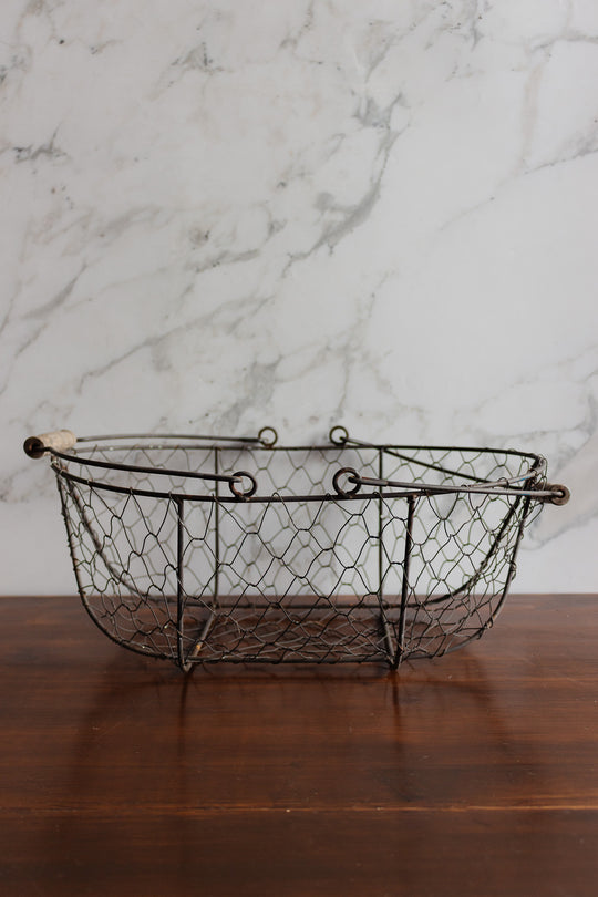 vintage french metal harvest "panier" with wood handles