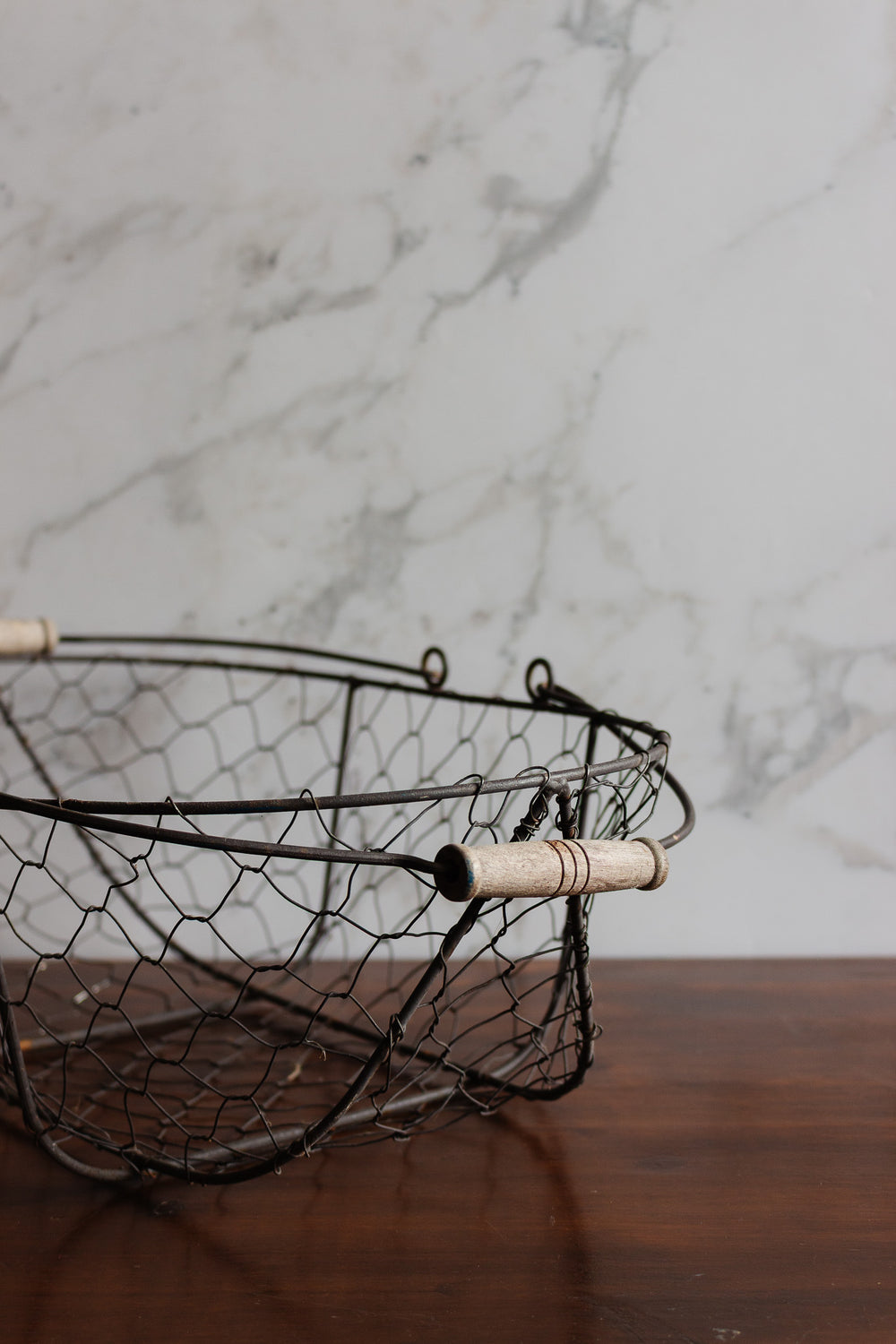 vintage french metal harvest "panier" with wood handles