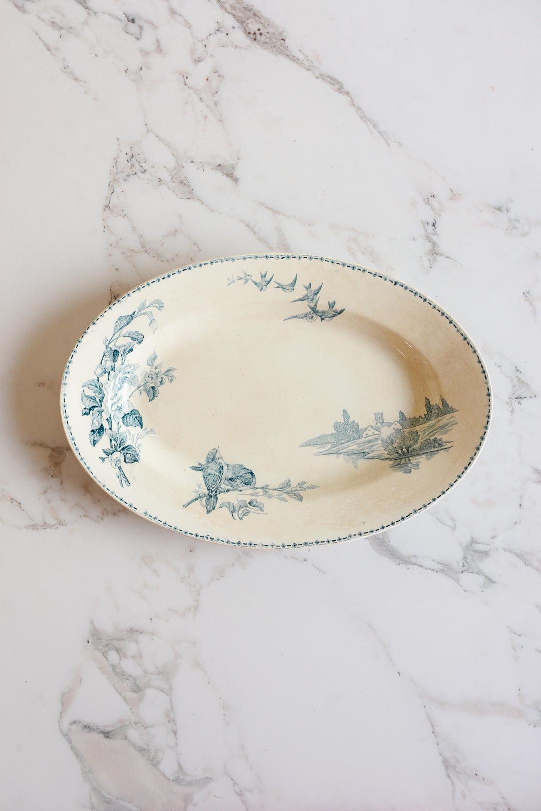 turn of the century Longwy transferware "champêtre" platter