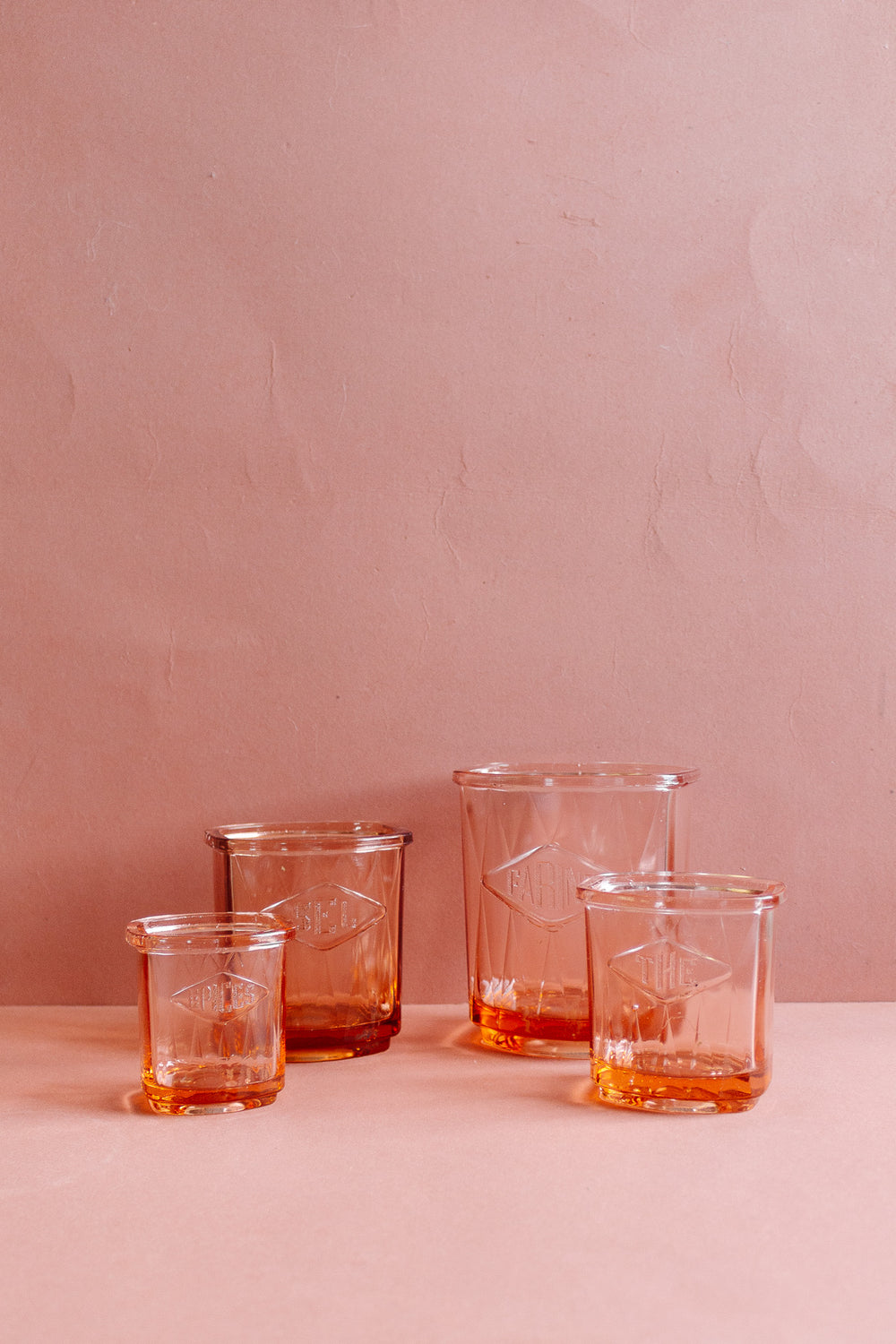 art deco pink glass cannister set