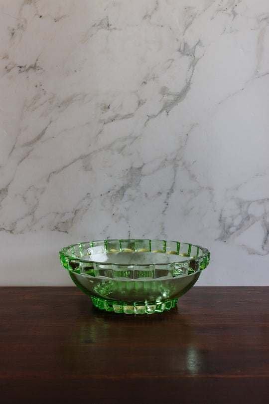 1930s art deco pressed green glass set