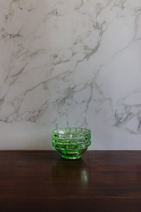 1930s art deco pressed green glass set