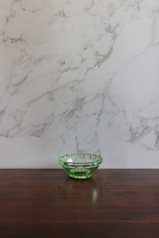 1930s art deco pressed green glass set