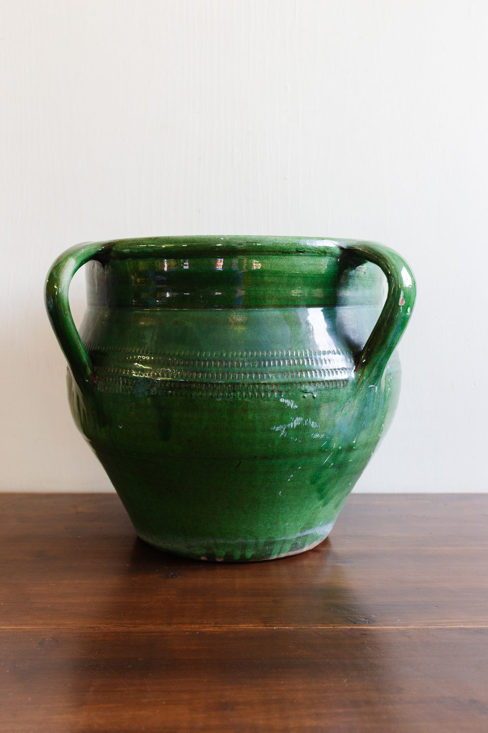 turn of the century french provençal green glazed confit pot