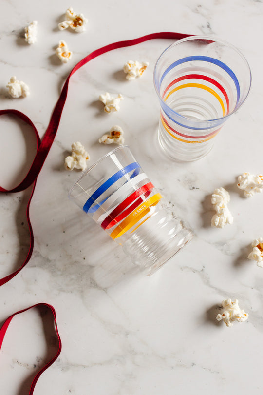 vintage "france" striped juice glass pair