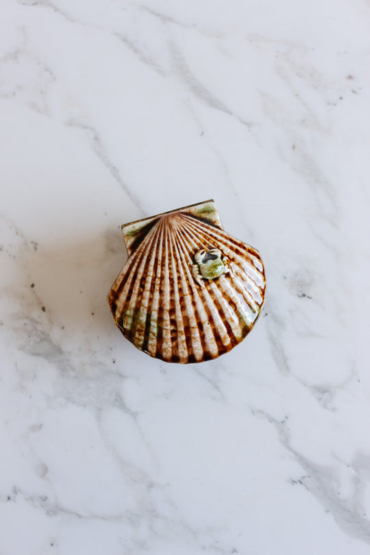 vintage french ceramic and metal clamshell box