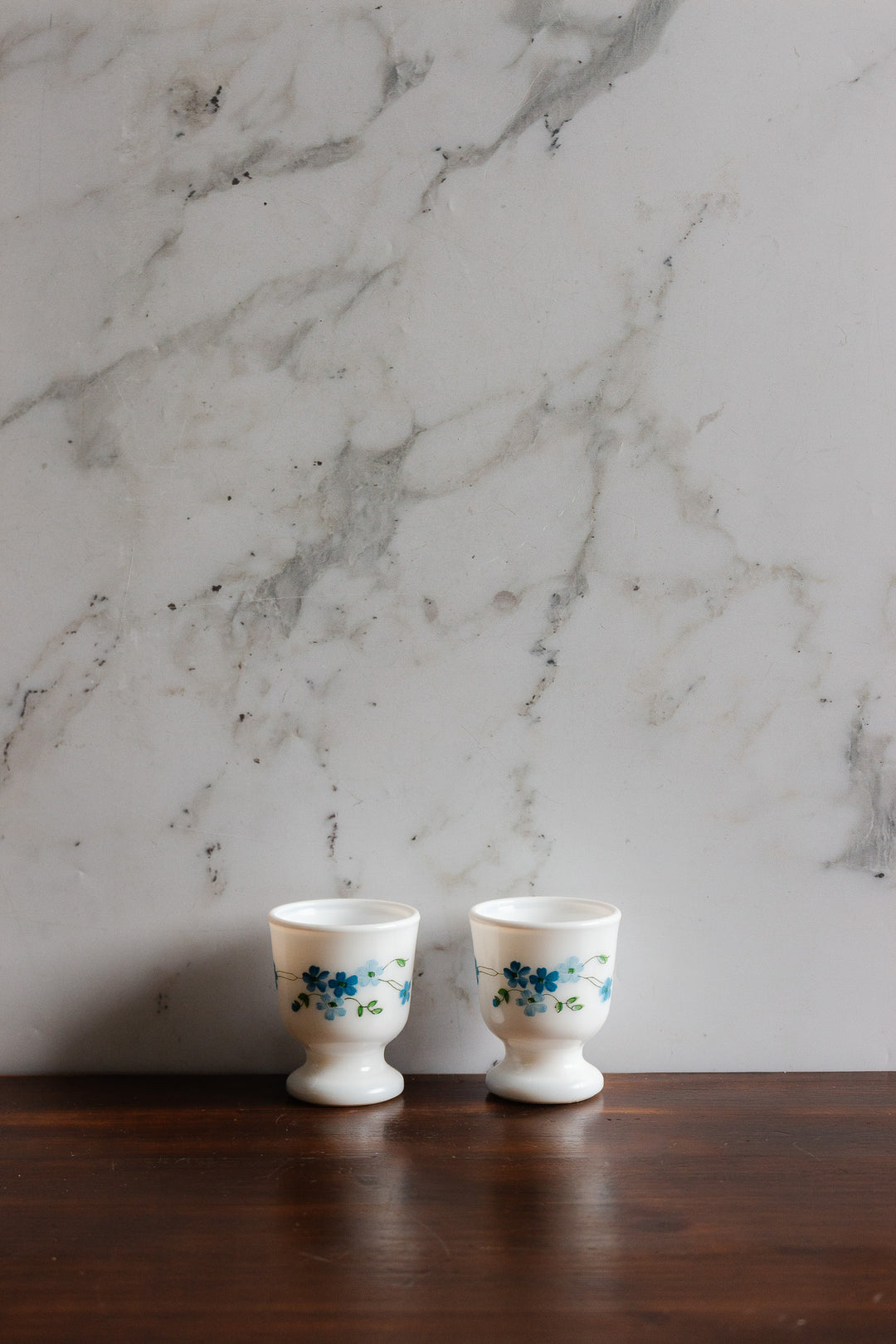 pair of vintage french milk glass eggcups
