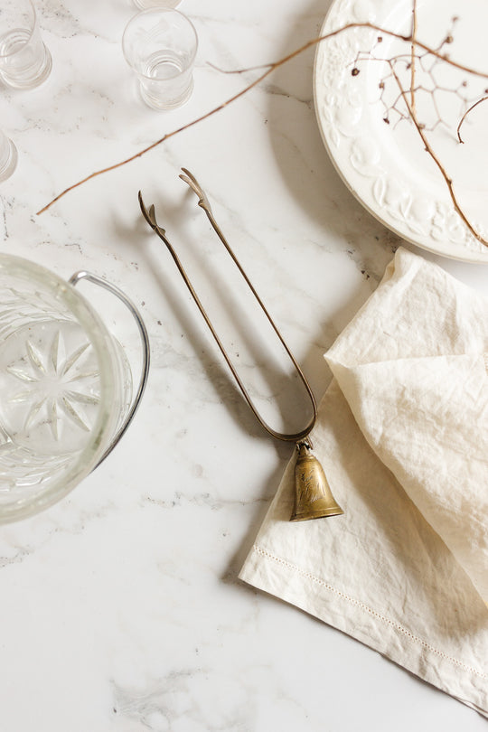 vintage french brass sugar cube claw tongs with bell