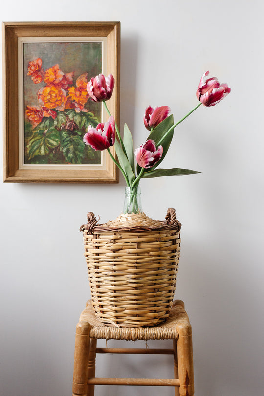 vintage french wicker wrapped demijohn