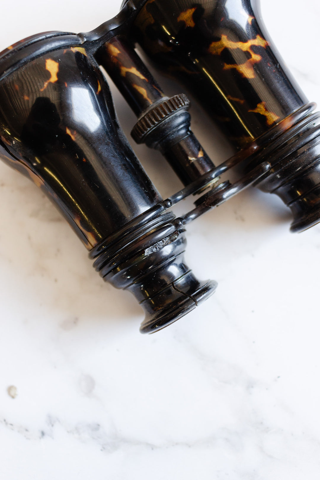 vintage french tortoise shell opera glasses in monogrammed leather case