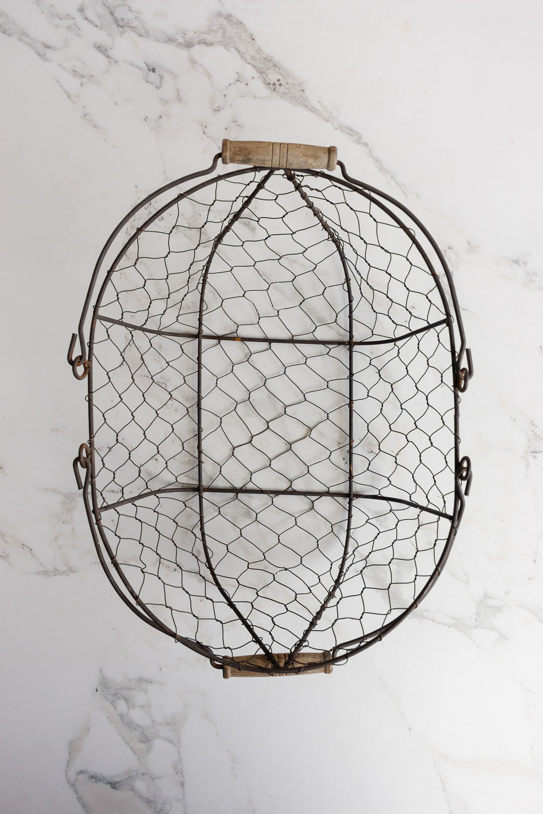 vintage french metal harvest "panier" with wood handles