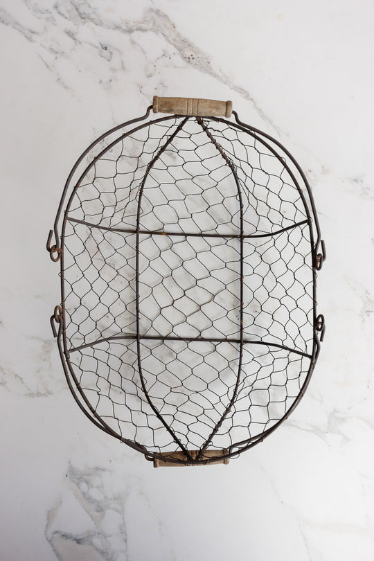 vintage french metal harvest "panier" with wood handles