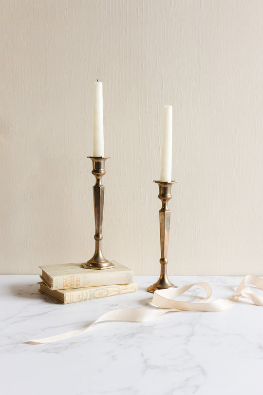 pair of vintage french tall brass candlesticks