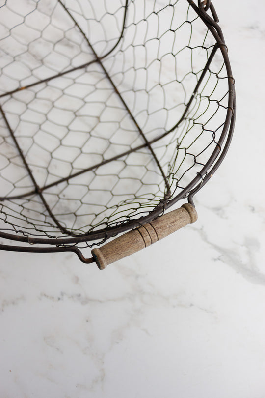vintage french metal harvest "panier" with wood handles