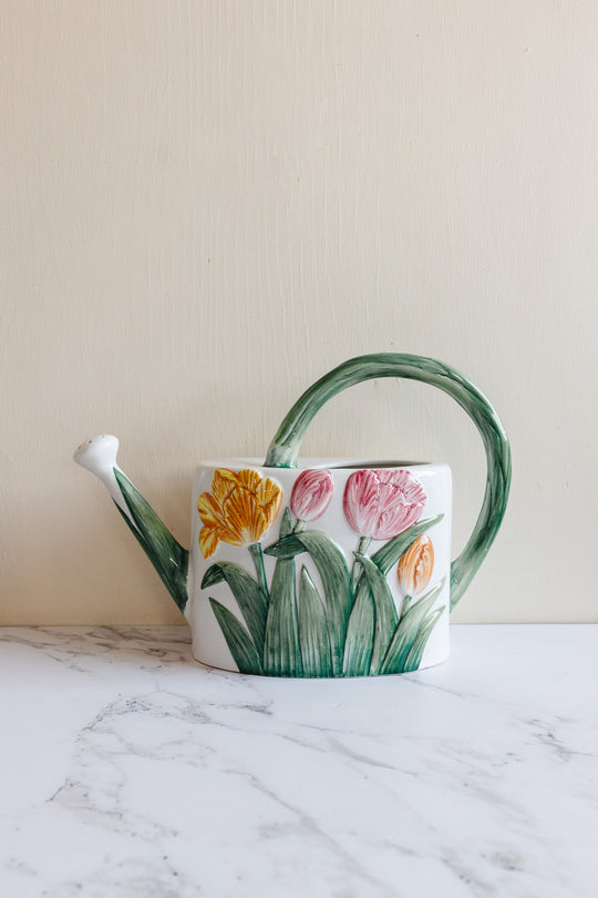 vintage Italian hand painted ceramic watering can