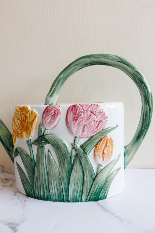 vintage Italian hand painted ceramic watering can