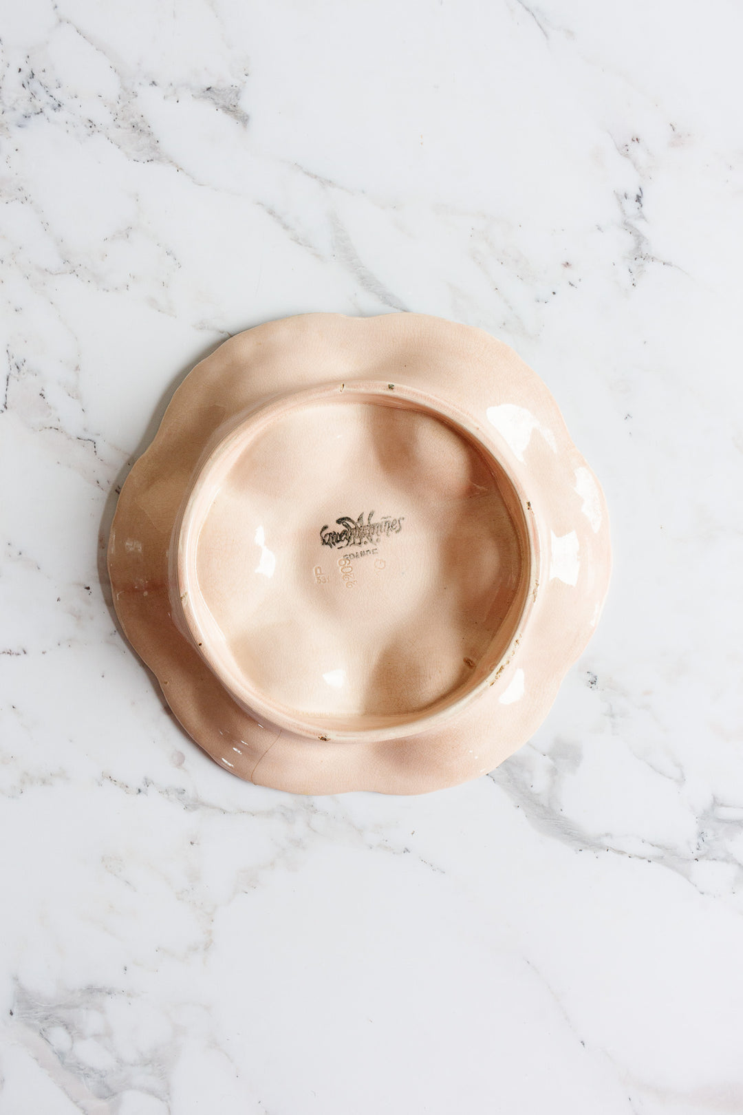 rare antique french Sarreguemines pink & burgundy majolica oyster plate