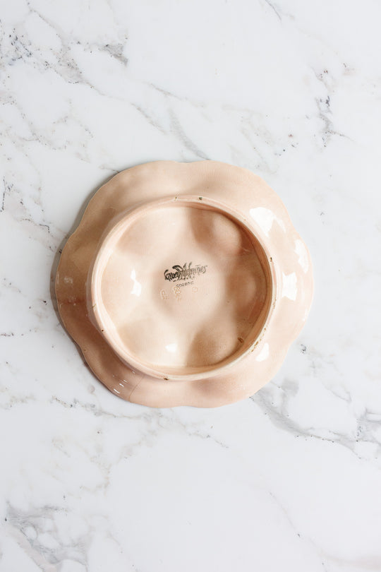 rare antique french Sarreguemines pink & burgundy majolica oyster plate