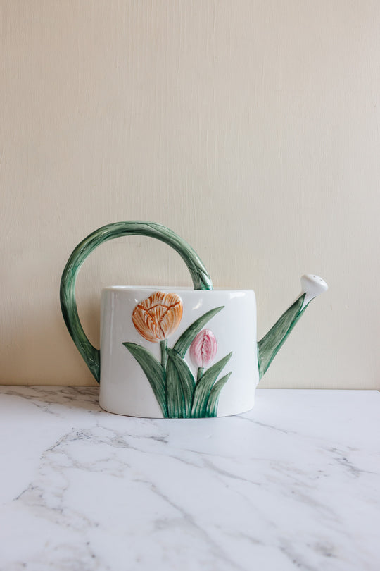 vintage Italian hand painted ceramic watering can