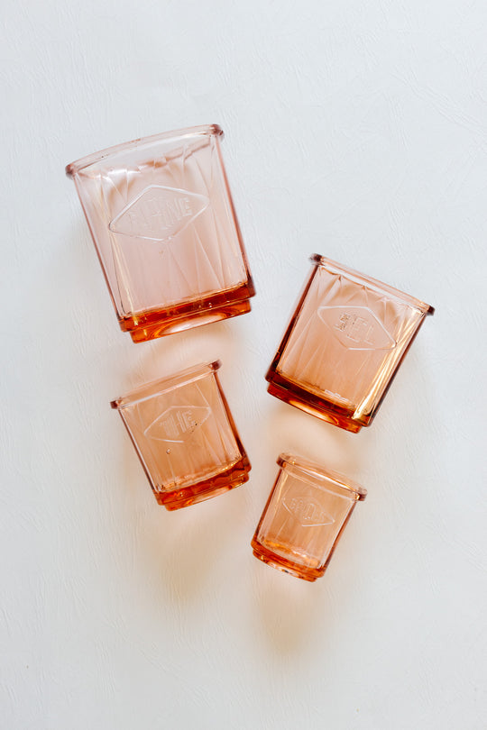art deco pink glass cannister set