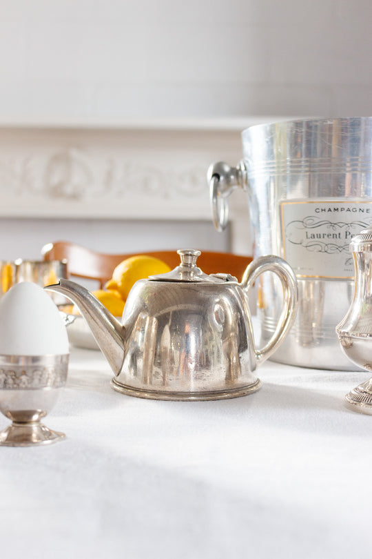 turn of the century French Felix Frères individual silver tea pot & infuser