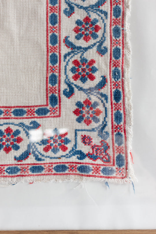 turn of the century French framed needlepoint textile remnant