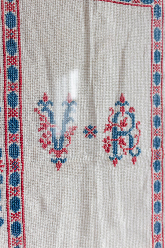 turn of the century French framed needlepoint textile remnant