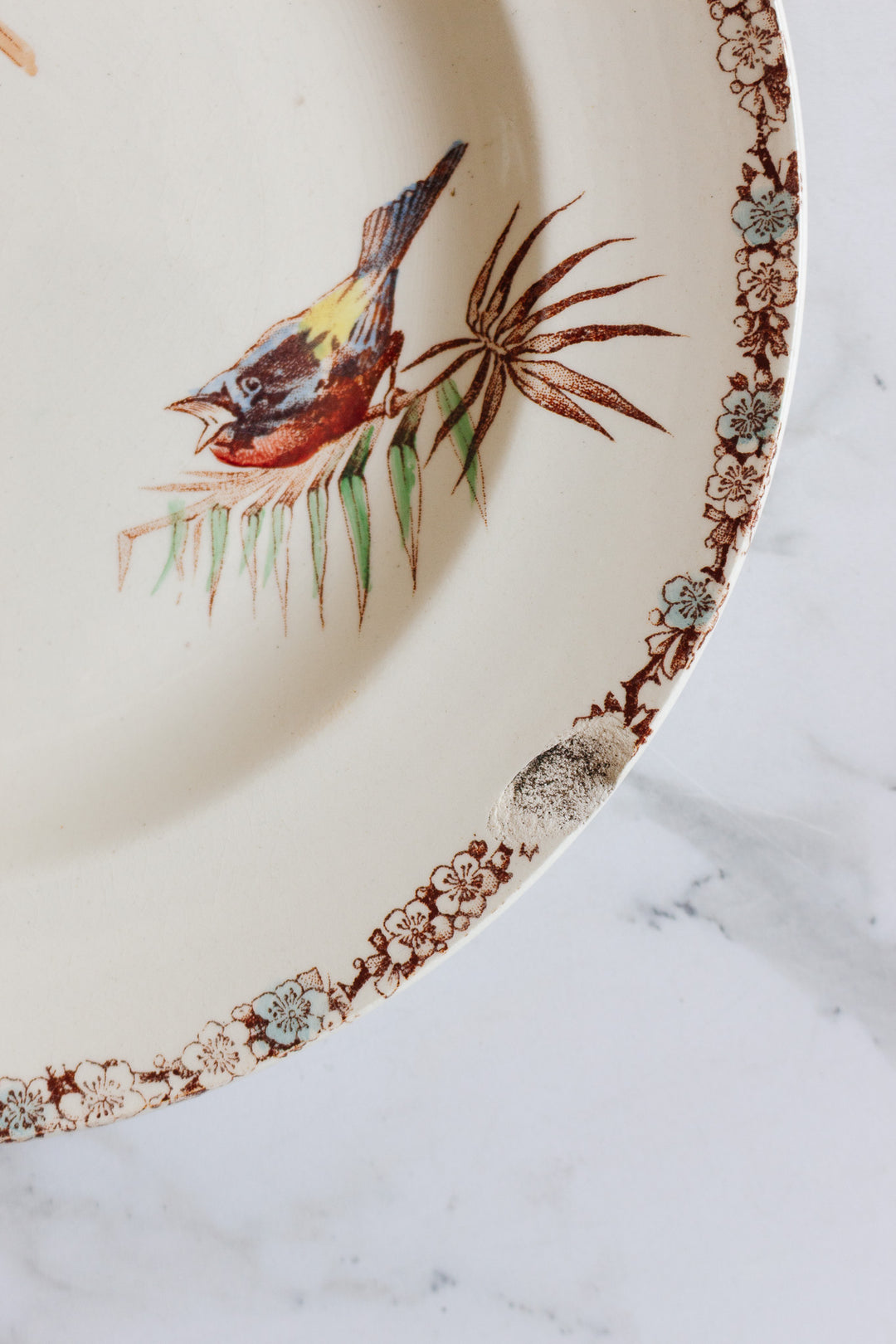 1880s french terre de fer polychrome plate commissioned by Grand Dépôt