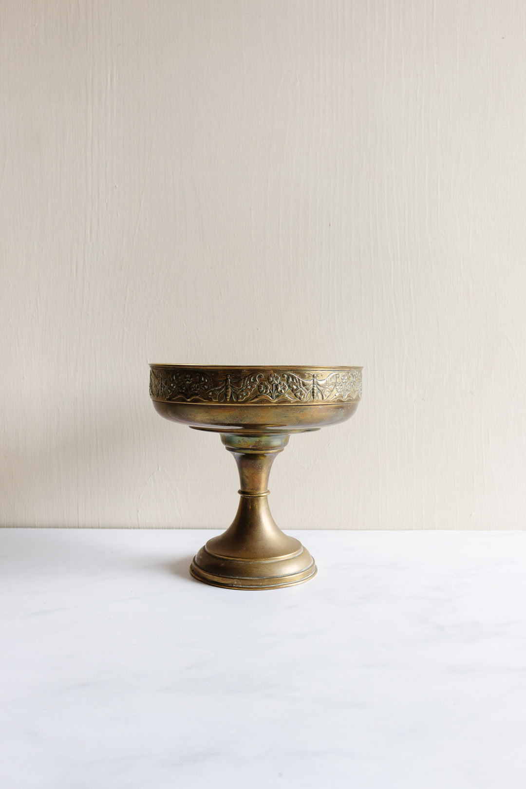 vintage French brass plate repousse compote vase
