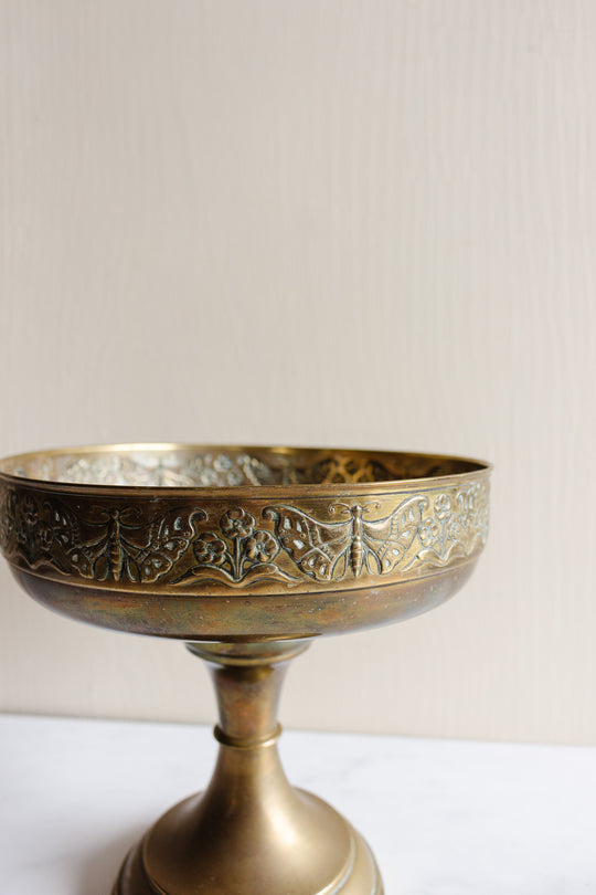 vintage French brass plate repousse compote vase