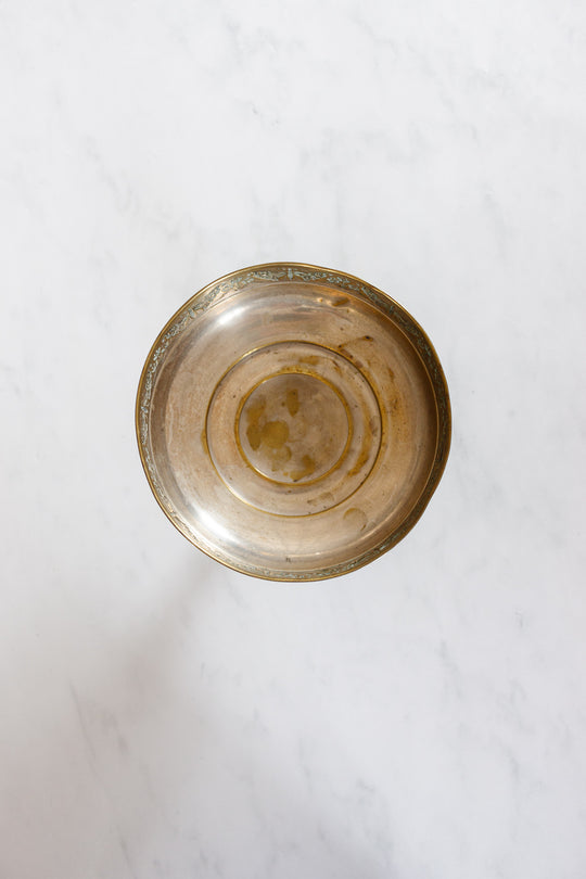 vintage French brass plate repousse compote vase