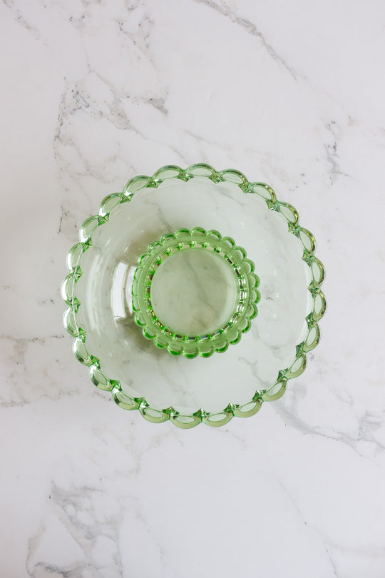 1930s art deco pressed green glass set