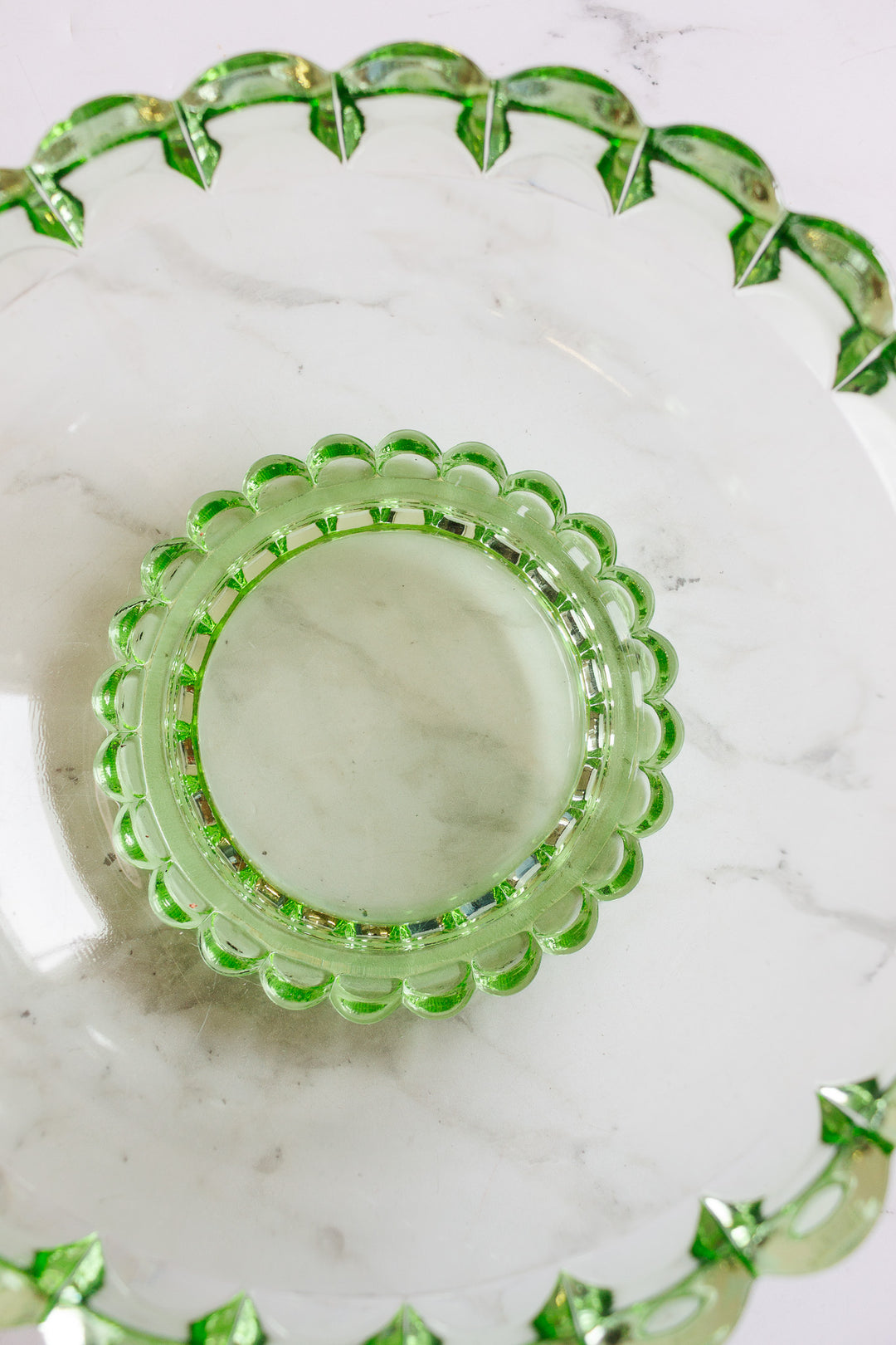 1930s art deco pressed green glass set