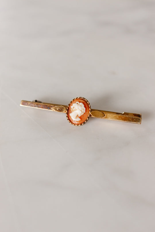 vintage French carved shell and brass cameo bar pin