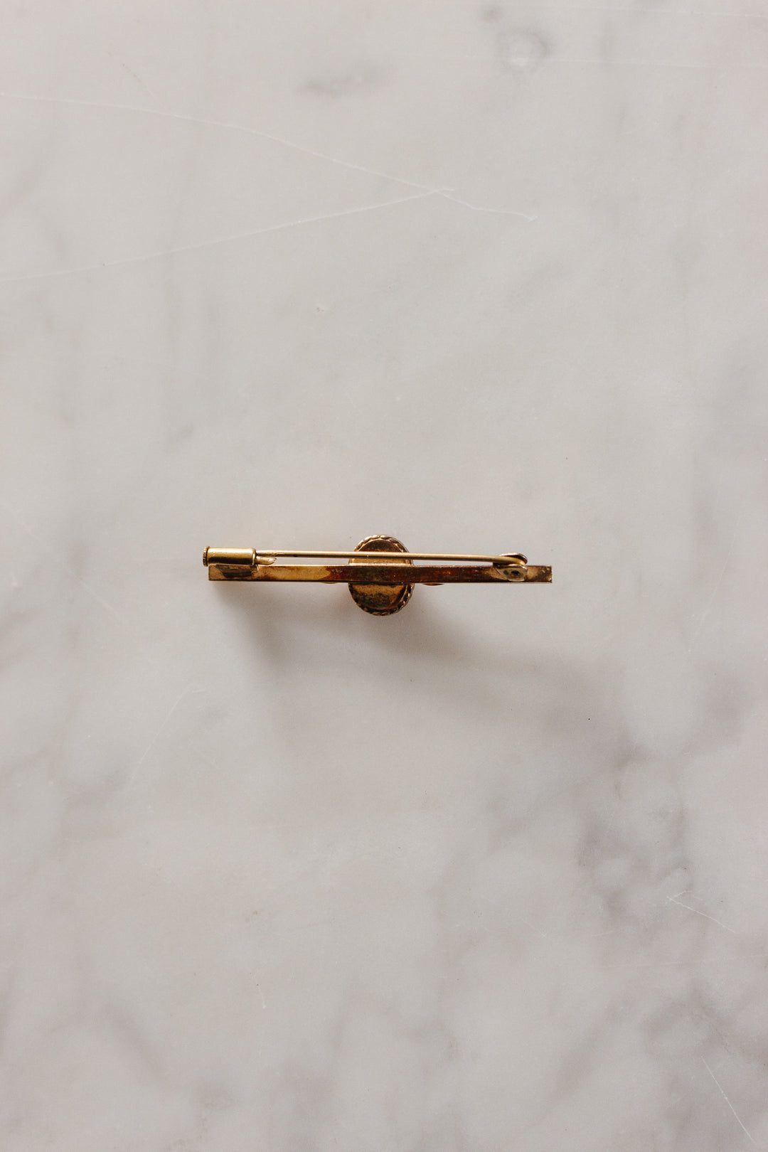 vintage French carved shell and brass cameo bar pin