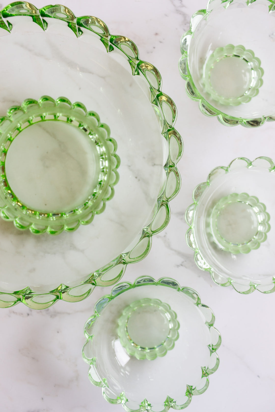1930s art deco pressed green glass set