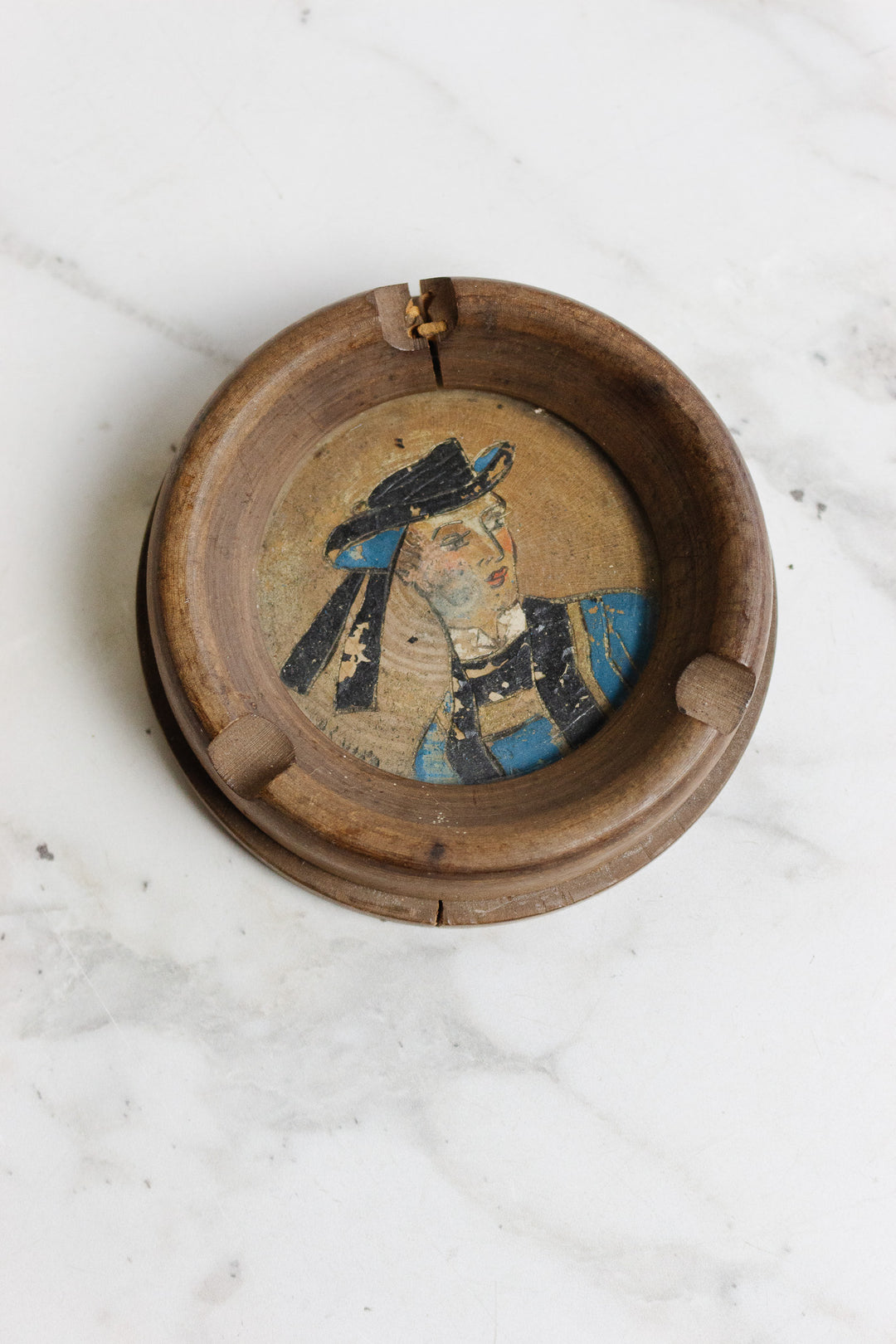 vintage french hand painted wooden cendrier