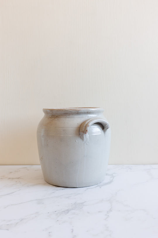 vintage french stoneware confit pot, cream