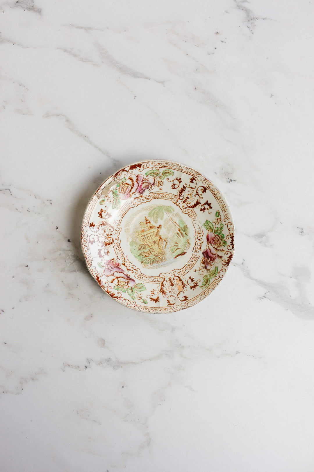antique french longwy "cyprus" polychrome bread plate