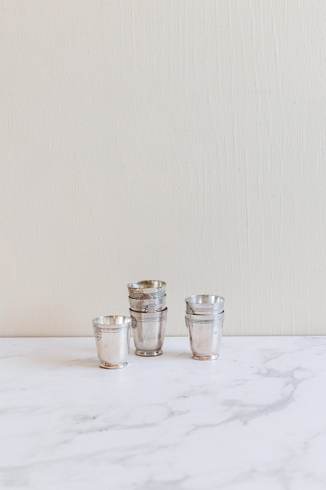 vintage french silver liqueur glasses, set of 6