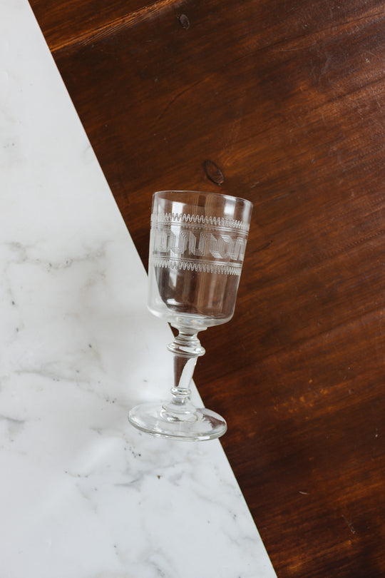 set of nine antique french etched wine glasses