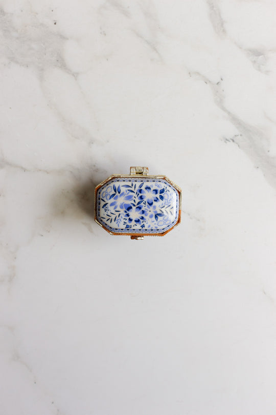vintage french blue and white porcelain pill box
