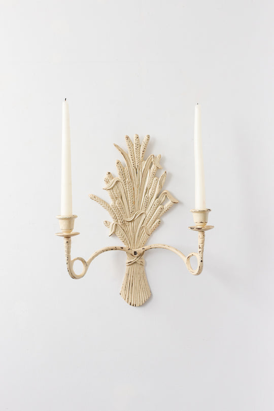 vintage french cast iron painted wheat sconce