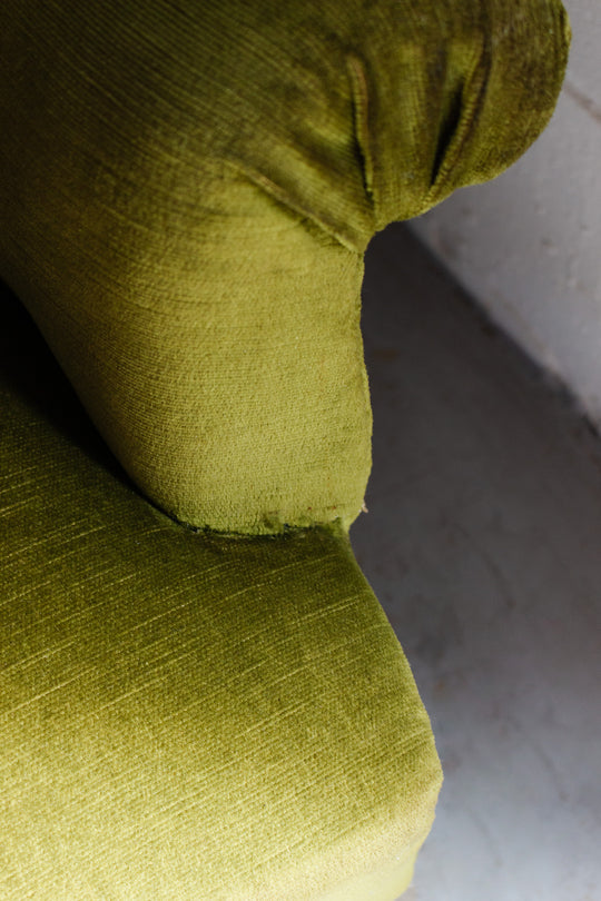 antique french olive green crapaud banquette