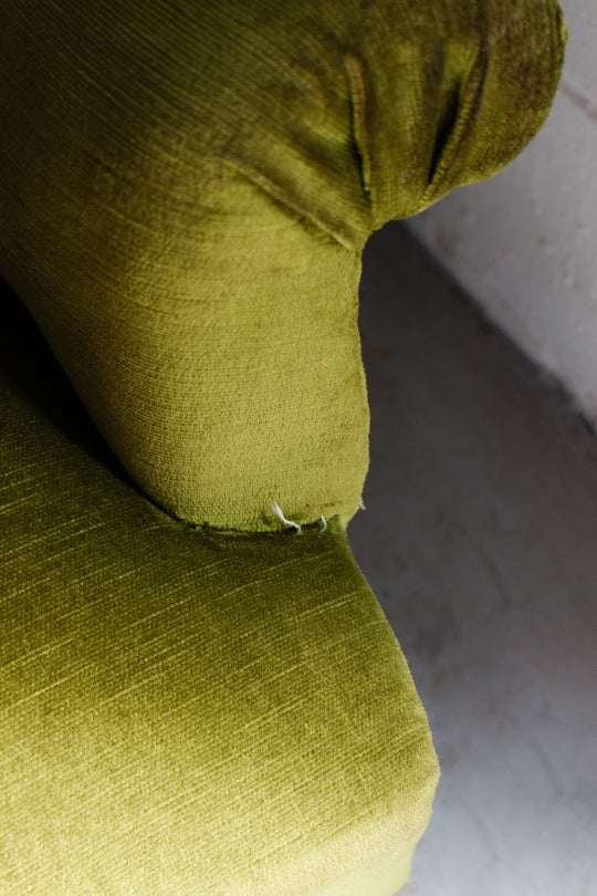 antique french olive green crapaud banquette