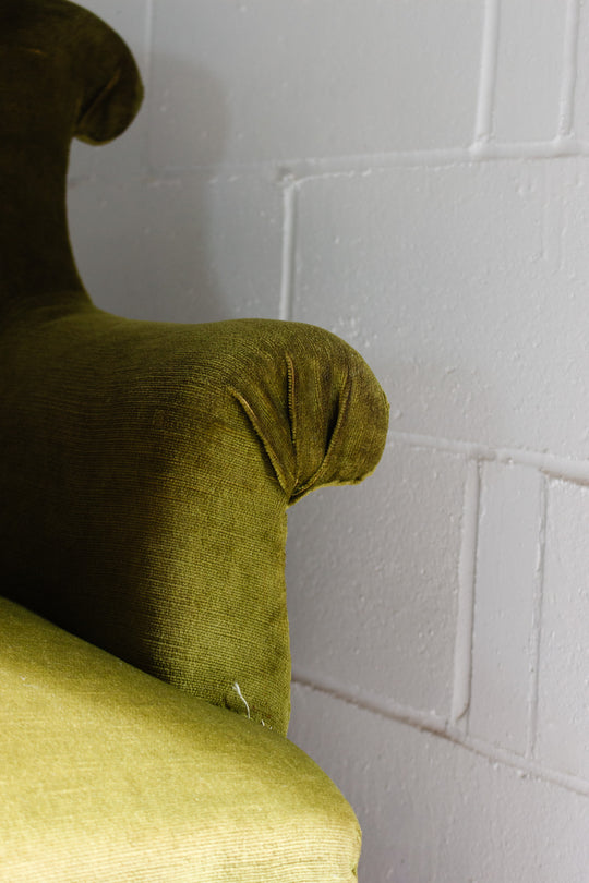 antique french olive green crapaud banquette