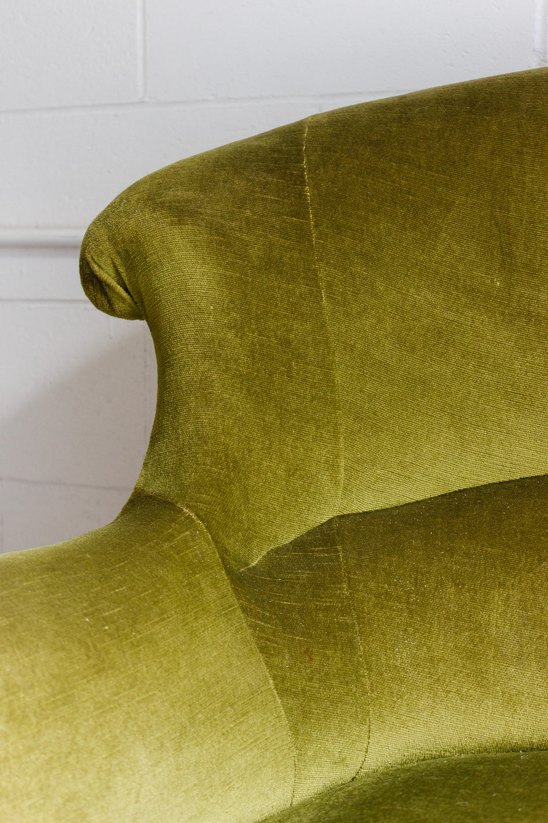antique french olive green crapaud banquette