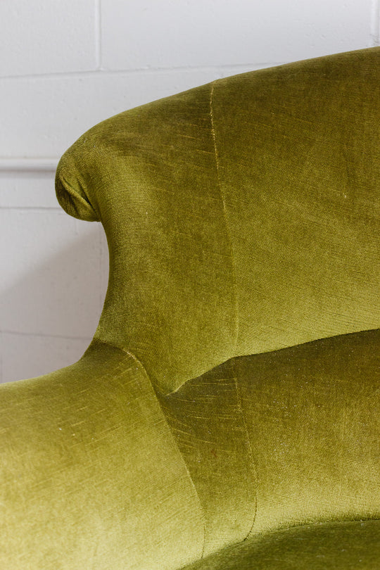 antique french olive green crapaud banquette